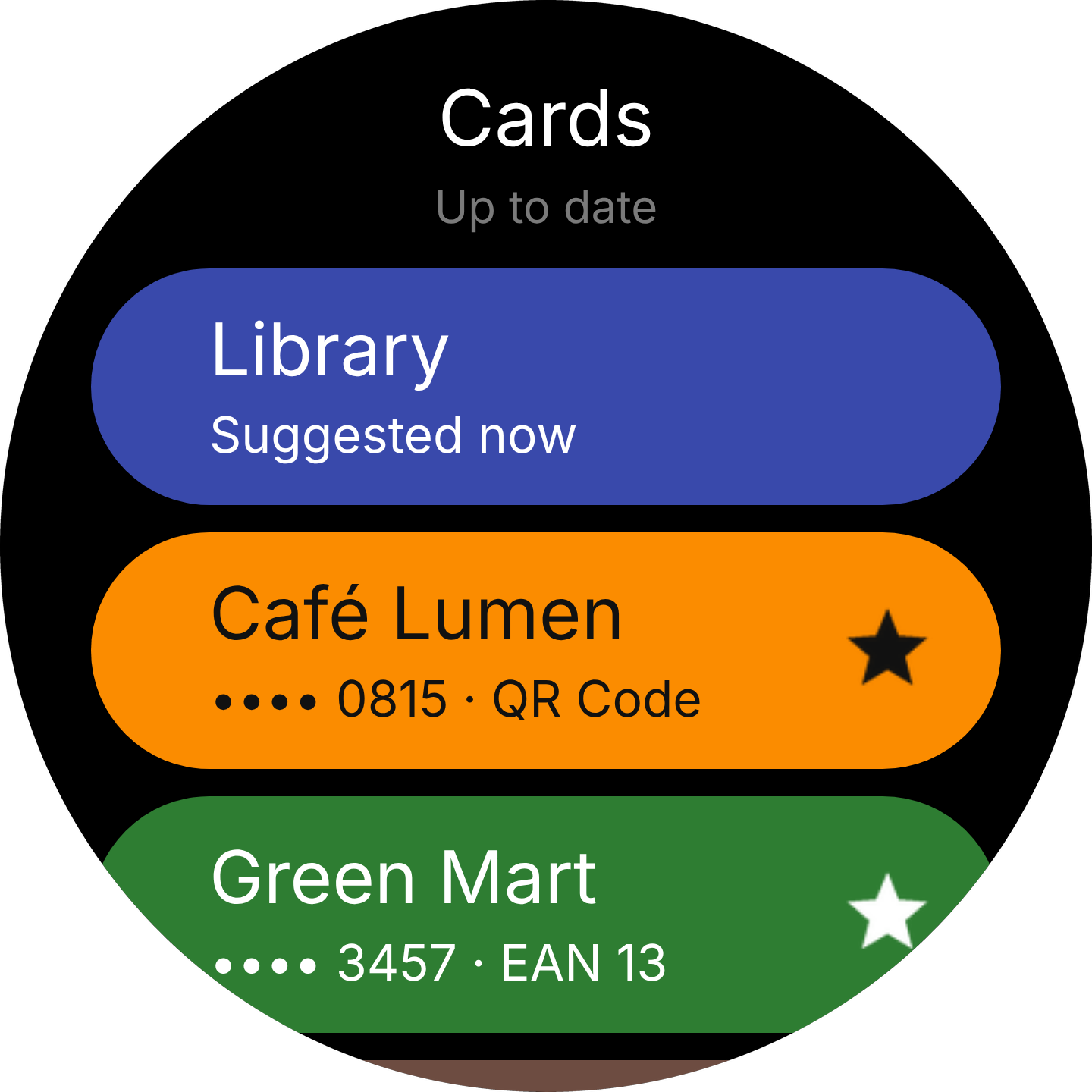 Card list with the card you usually use now at the top