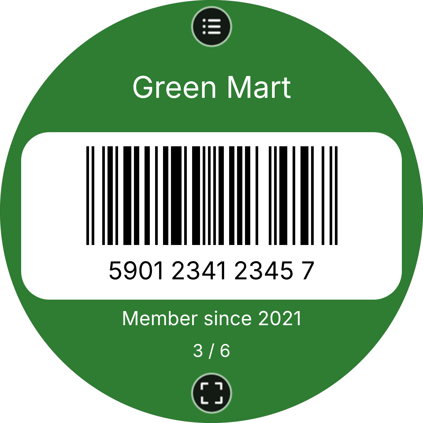 Green Mart card with an EAN-13 barcode